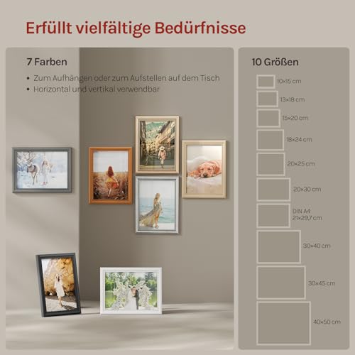 WOLTU Bilderrahmen 30x40, 5er set, Massivholz Fotorahmen mit Passepartout – Ansicht 6