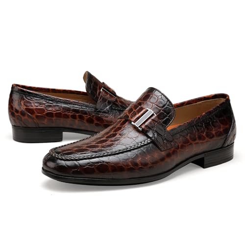 Image of Classic Leather Dress Shoes for Men, Premium Alligator Printed Bussiness Dress Slip on Loafer for Mens