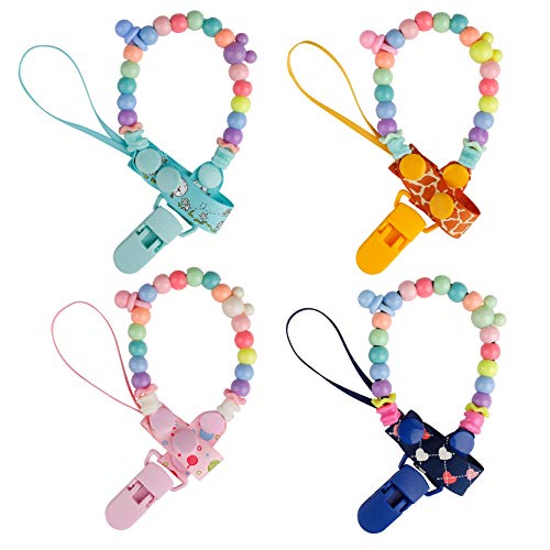 Baby Pacifier Chains Teether Beads Dummy Clips Pacifier Holder Straps Teething Relief Toys for Girl Boy Newborn 4 Pack