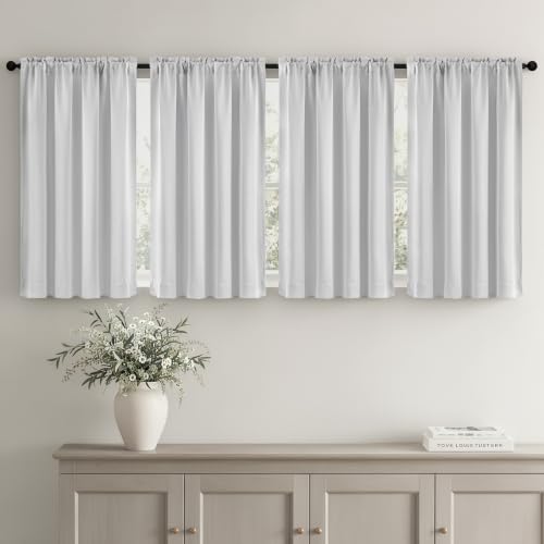 Image of MIULEE 4-Panel Blackout Kitchen Window Curtain Panels 40 inchx45 inch Greyish White | Privacy Protection, Heat /Light Blocking, Easy Install, Top&Bottom Rod Pocket, Suitable for Small Windows, Soft&Durable