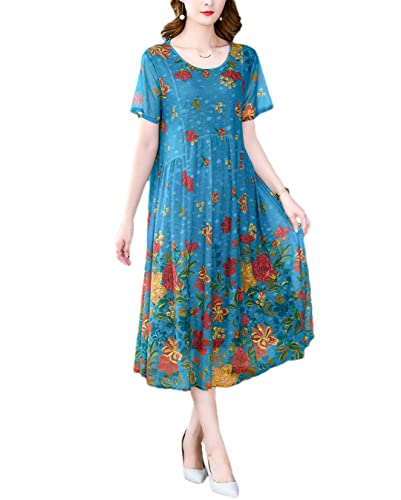 Robe de soirée ample chic en maille ajourée bleue haut de gamme L