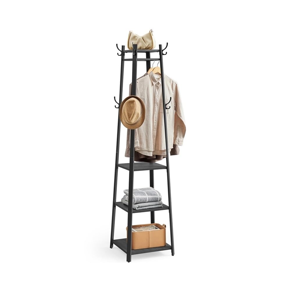 DFHS46JK Hat Rack Coat Rack With 3 Shelves Hall Tree Free Standing With Hooks For Scarves, Bags, Umbrellas for Office