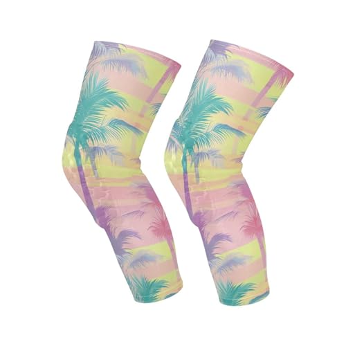 JUNZAN Tropical Palm Trees Basketball Knee Pads for Youth Kids Wrestling Knee Pads with Sleeves Sport Kneepads for Volleyball Football Pink Green