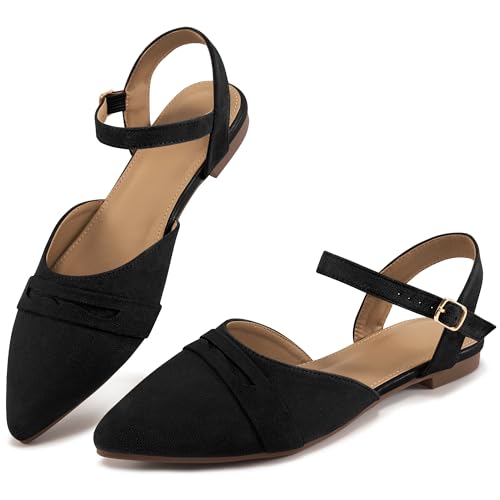 Ecetana Womens Sandals Flats Shoes - Closed Pointed Toe Slingback Comfortable Dressy Flat Sandals 2025 for Casual Work Office