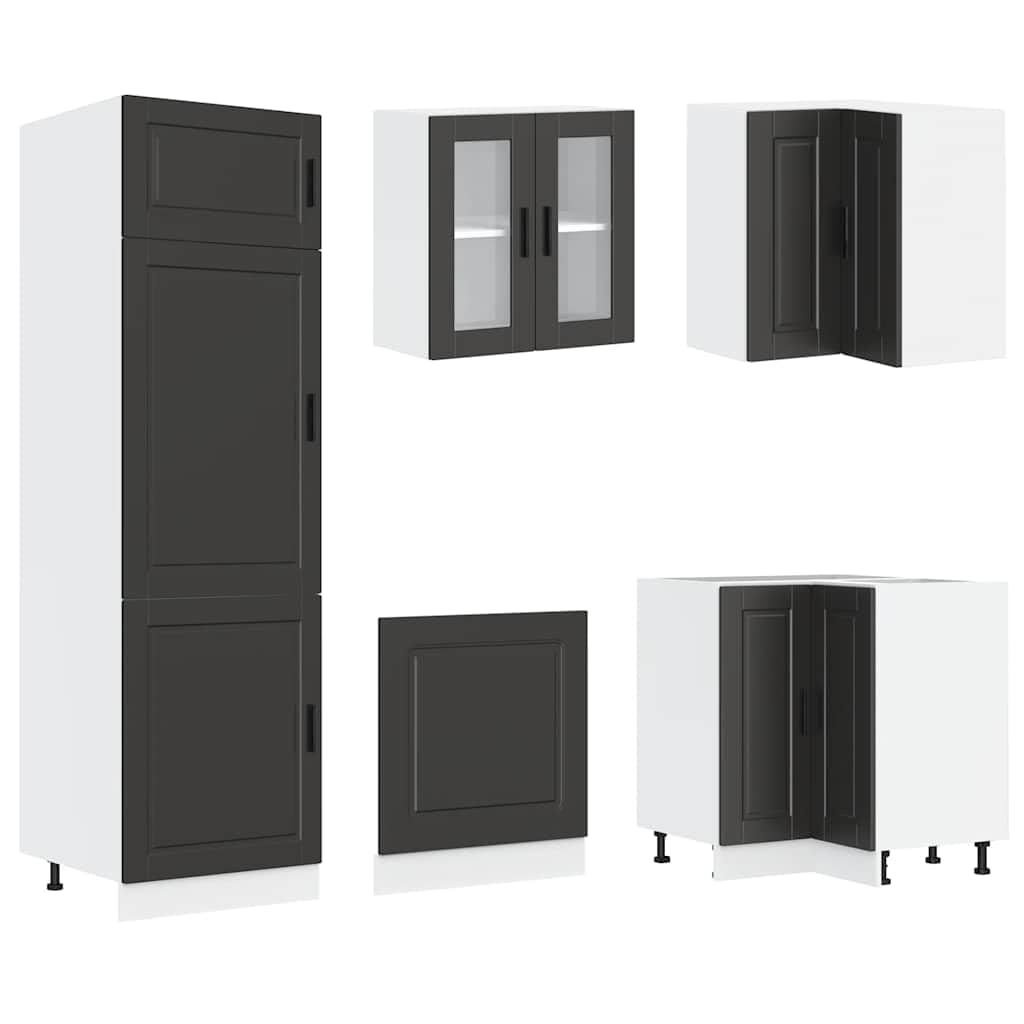 Set di 14 mobili da cucina Porto nero, materiale in legno, vetro, versatile, piedini regolabili, design moderno per sala da pranzo e cucina