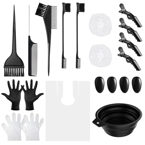 Gezimetie 20-teiliges Haarfärbe-Set, Malwerkzeuge für DIY-Schönheitssalon, Bleich-Set inklusive Rührschüssel, Pinsel, Ohrenschutz, Schal, Handschuhe, Clips