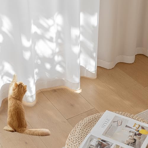 Draphelle Non-See-Through Privacy White Sheer Curtains 63 inches Long 2 Panels, 52" Wide Rod Pocket Window Curtains & Drapes for Office Apartment Bedroom Laundry Room Bathroom