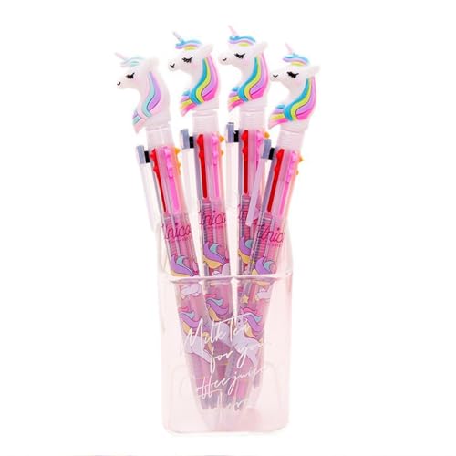Unicornio juego de bolígrafos de 4 palos, 6 colores en un bolígrafo, para regalo escolar para...