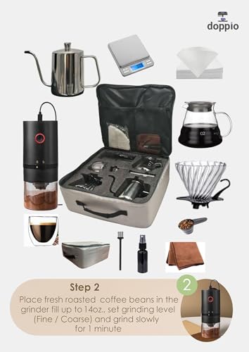 Image of DOPPIO 11-Piece Pour Over Coffee Maker Set - Complete Home Barista Kit with Gooseneck Kettle, Grinder, Dripper & Carry Case | Manual Brewing Set for Fresh & Rich Coffee Anywhere