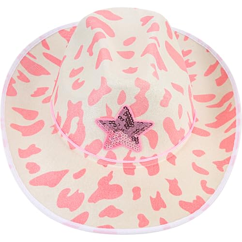 Chapeau de cowgirl rose en feutre UKCOCO avec cordon pour fête