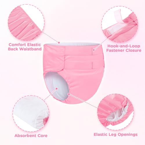 Image of Littleforbig Soft Underwear Comfortable Washable Adjustable Reusable Waterproof Hook-and-Loop Adult Training Pants Pink M