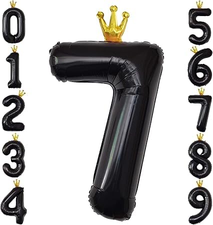 バルーン ナンバー7 数字 風船 誕生日 黒 1.9m 大きい バースデーバルーン 王冠付き クラウン 飾り付け 結婚式 パーティー 記念日 ウェディング ブラック