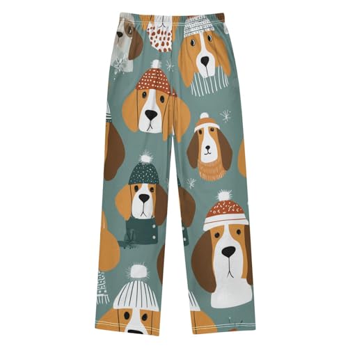 ZZXXB Winter Beagles Print Boys Long Pants Soft Trousers Elastic Waist Kids Lounge Bottoms with Pockets S-XL2