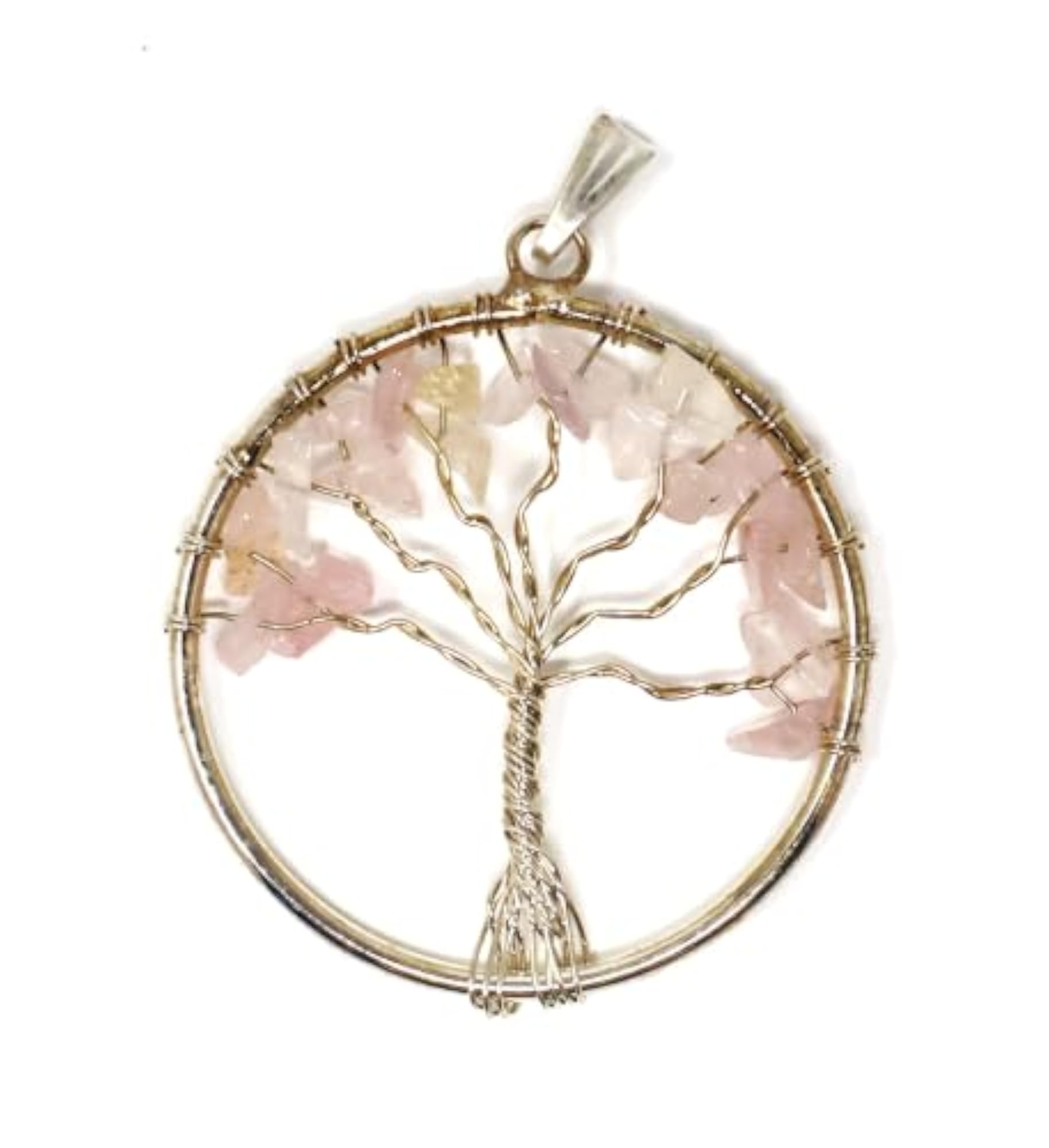 Certified Natural Rose Quartz Tree of Life Pendant, Handmade Locket