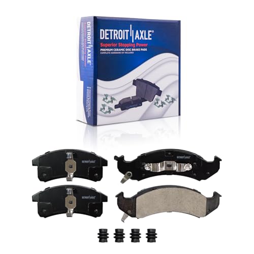 Image of Detroit Axle - Front Brake Pads for Buick LeSabre Park Avenue Riviera Chevrolet Camaro Lumina APV Cadillac DeVille Eldorado Seville Firebird Olds 98 88, Ceramic Brake Pads w /Hardware Replacement