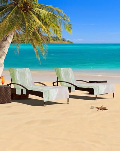 Sage Green Beach Chair Cover with Side Pockets, Microfiber & Quick Dry Pool Chaise Lounge Chair Towels Covers for Sun Sunbathing Patio Garden Hotel, Ocean Beach Abstract Gradient Geometric