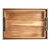 MornHalo Juego de 2 bandejas de madera extragrandes (20.1 pulgadas + 18.1 pulgadas) con asas de metal, mesa de