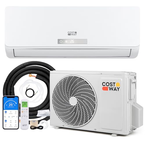 COSTWAY Climatiseur Reversible 12000 BTU 3,4 KW, Climatiseur Split R32 avec Chauffage, Refroidissement, Déshumidification Rapide, Clim Inverter Silencieux 19 dB, Wifi, Auto-Nettoyage, Classe A++