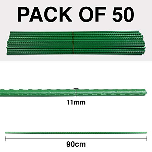 Woodside Green Garden Plant Stakes, Coated Steel Shrub/Vine Support Spikes, Pack of 50, 11mm x 90cm