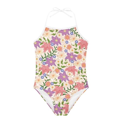 Image of Cute Backless One Piece Swimsuits for Girls Adjustable Halter Strap Bathing Suit Beach Swimwear for Girls