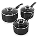Price comparison product image Morphy Richards 970030 Equip Pan Set, Non Stick Ceramic Coating, Easy to Clean, Dishwasher Safe, Black, 3 Piece, 16/18/20 cm