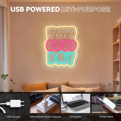 Image of Neon Sign, It's Gonna Be A Good Day Neon Signs for Wall Decor, Dimmable Acrylic Neon Lights for Living Room Bedroom Playroom Restaurant Bar Pub Club Hotel Commercial Streets Party Decorations