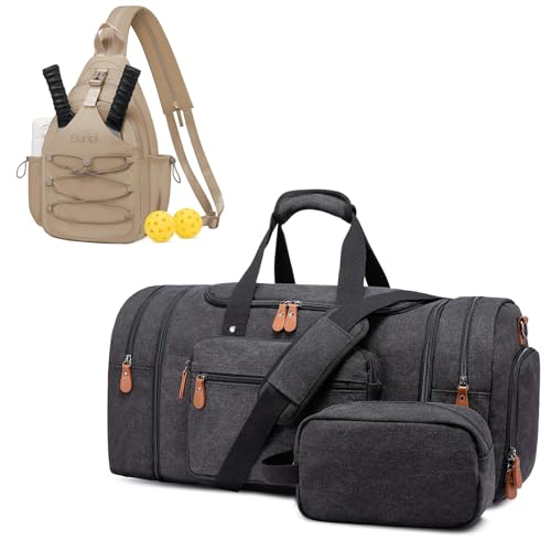 Sucipi Canvas Travel Duffel Bag for Men with Shoe Compartment Carry-On for Airplanes & Pickleball Bag for Women,Small Lightweight Backpack Reversible Sling Bag
