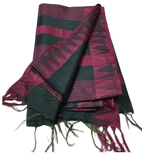 STB Silk Textiles Bhagalpur women's semi Tussar silk saree with temple border and attached striped blouse