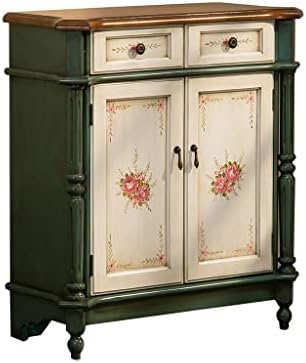 NIZAME Wood Floor Cabinet, Sideboard Cabinet with 2 Drawers and Shelves, Idyllic Style Farmhouse Standing Cabinet for Hallway Entryway, Living Room, 29.9 * 13.7 * 33 Inches