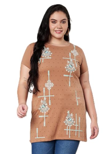 Image of Women Printed Cotton Tshirt with Side Slits & Pocket