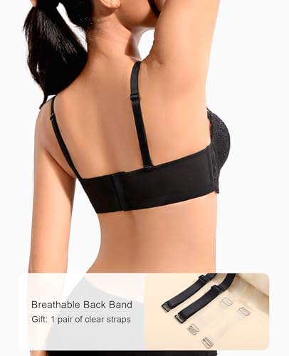 Image of Women's Strapless Push Up Bra Convertible Multiway Lace Padded Underwire Bras with Clear Straps