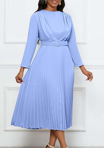 Famnbro Womens Work Dress Long Sleeve A line Church Formal Elegant Office Business Dresses with Belt2