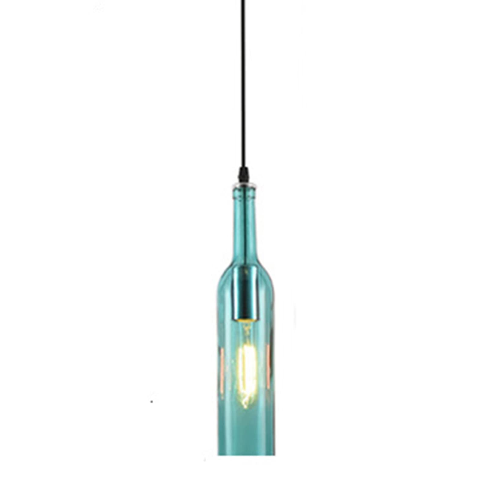 ITETONE Colorful Glass Bottle Pendant Light Industrial Vintage Glass E27 Ceiling Hanging Lamp Farmhouse Dining Room Island Lighting Fixture (Blue)
