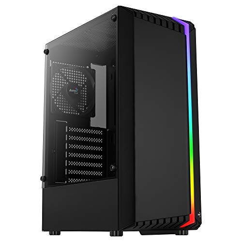 Aerocool BIONICV1BK Gaming-pc-behuizing, zwart, RGB gaming-behuizing, gehard glas + 12 cm ventilator