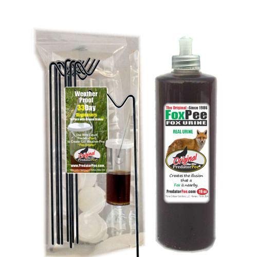 PredatorPee Original Fox Urine - Territorial Marking Scent - 16oz Bottle Combo with 33 Day Dispensers