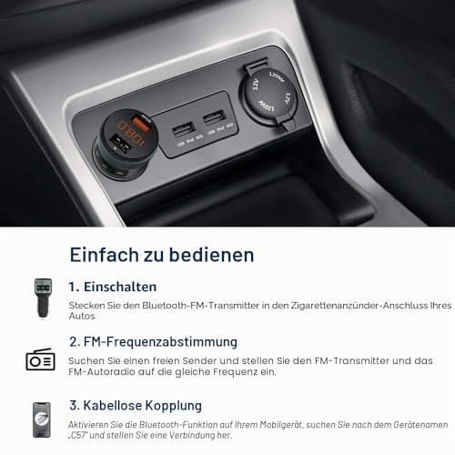 Bluetooth FM Transmitter, ZeaLife Auto Radio Transmitter QC 3.0 KFZ Wireless Bluetooth 5.3 FM Radio...