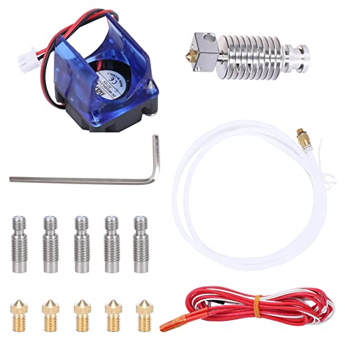 HUSZZM E3D V6 Kit J-Head Hotend V6 5 Extrusora Cabeza de Impresión de Latón 5 Boquilla Tubo Extrusión PTFE Tube Termistor Precableado 12V/40W Ventilador Mini Llave 1,75 mm Makerbot RepRap Cover
