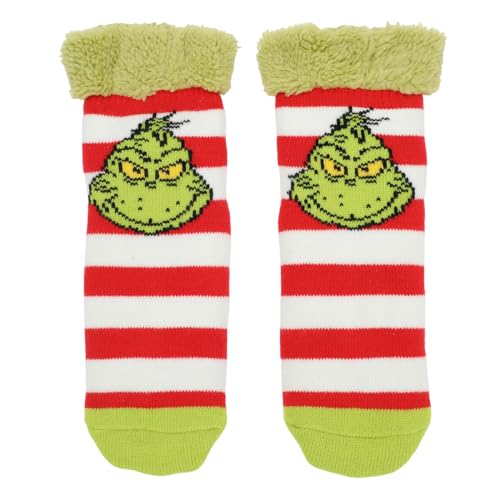 Bioworld Meia feminina de cano médio Grinch Face Grinch, Multicolorido., Tamanho Único