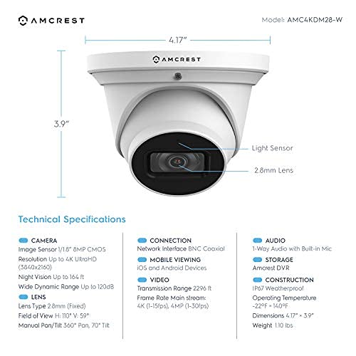 Amcrest Prohd 4K Dome Outdoor Security Camera, 4K (8-Megapixel), Analog Camera, 164Ft Night Vision, Ip67 Weatherproof Housing, 2.8Mm Lens, 110° Wide Angle, Built-In Microphone, White (Amc4Kdm28-W) #TOP5