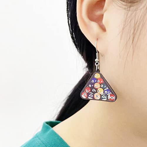 Billiards Triangle Dangling Hook Earrings For Women Girls Sport Mini Pool Ball Dangle Charm Drop Huggie Hoop Earring Stud Personalized Jewelry Gifts Hypoallergenic #TOP1