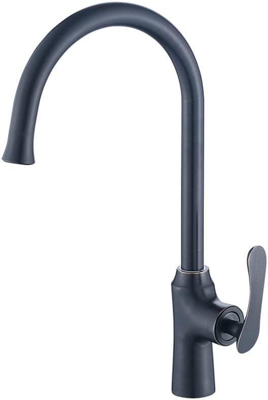 Single Lever 360 Degree Swivel Kitchen Tap, Modern High Arc Sink Mixer Taps, Black 304 Stainless Steel Single Hole Hot and Cold Water Faucet, for RV Apartment Hotel