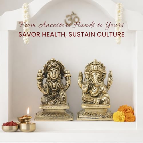 Image of Habere India-All the Cultures Fabricating India Brass Lakshmi Ganesh Idol Set for Pooja Room | Pure Brass Lakshmi Ganesh Murti for Home | Decorative Statue for Mandir (Design05: L4 x W4 x H6 cm)