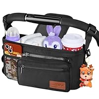 Guiseapue Universal Kinderwagenorganizer: Getränkehalter/Becherhalter für Kinderwagen Buggy Organizer Zubehör, Großer Kapazität Kinderwagentasche, Baby Erstausstattung Neugeborene