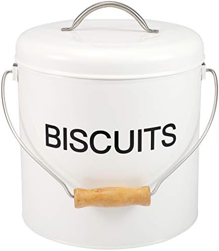 Home Basics Biscuits Tin Canister,Retro Style Airtight Metal Biscuit Tin with Handle, Cookies Storage Tin or Candy Box White