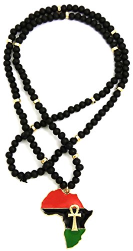 GWOOD Africa with Ankh African Pendant 31 Inch Black Wood Bead Necklace Gold4