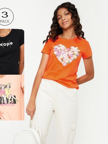 Image of Max Girl's Cotton Regular Fit Graphic Printed T-Shirt - Pack of 3