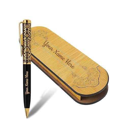Image of Kajri Gifts Personalized Pen with Name Engraved Wooden Gift Box Best for Gifting, Corporate Gift, Doctor, Advocate, Boss, Employee, Teacher (Royal Gold Black)