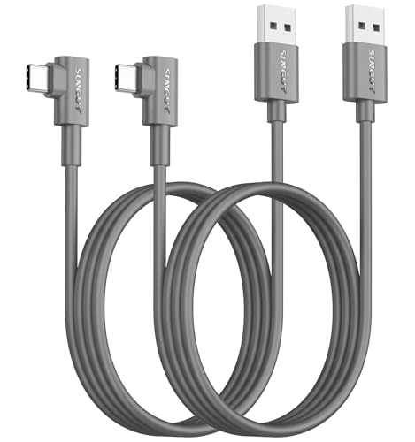 Image of SUNGUY USB C Cable Right Angle 3FT, 2-Pack 90 Degree 3A USB 2.0 Fast Charging & Data Sync Cable Compatible with Samsung Galaxy S21 S20 S10 Plus, Note 20 10, Moto G7 G8, LG V50 V40 - Grey