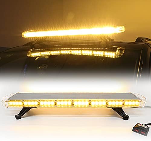 PIILOO 38 Inch Rooftop Emergency Strobe Light Bar 72 LED Traffic Advisor Warning Lightbar IP65 Waterproof 15 Flashing Pattern Heavy-duty Bolt Mount for Vehicle, Security, Snowplow, Tow Truck (Amber)