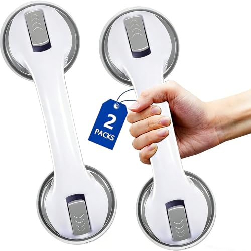 Haltegriffe f&uuml;r Senioren 2 St&uuml;ck, MAX 110 KG Haltegriff Dusche mit Starkem Halt Saugnapfgriff, 30 CM haltegriff mit saugnapf, Badewannengriff ohne Bohren, Grau